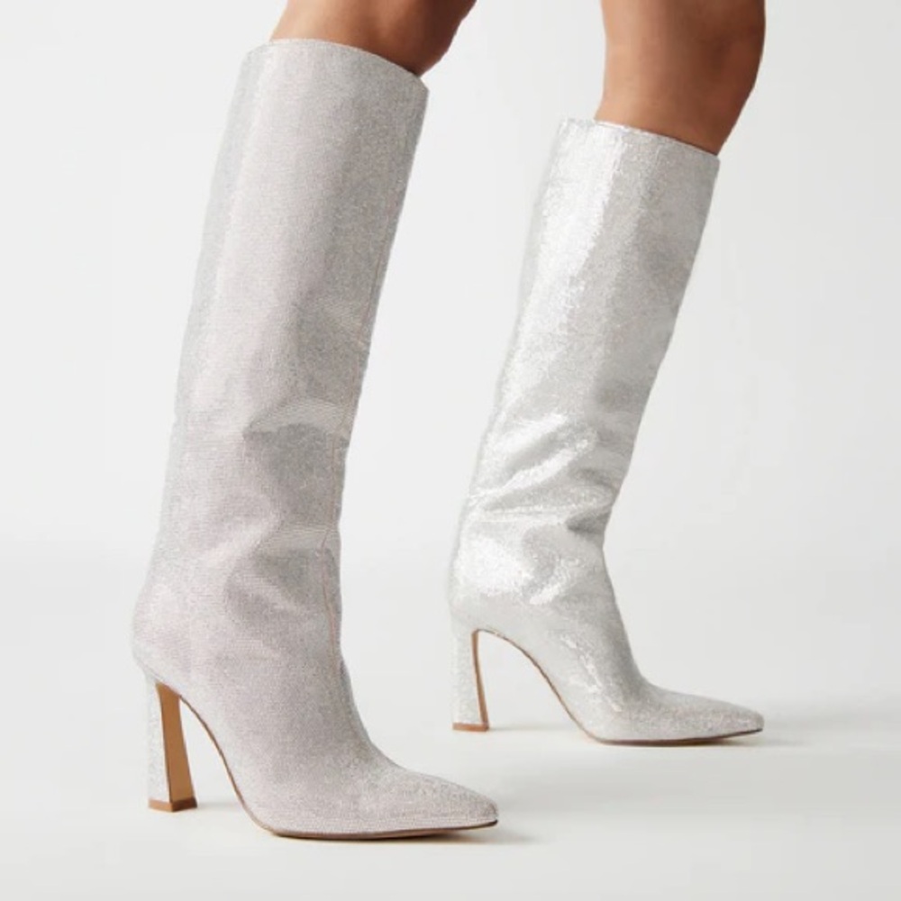 NWOB Steve Madden Shayna-R Silver Multi Sparkle Women’s Boots Size 7